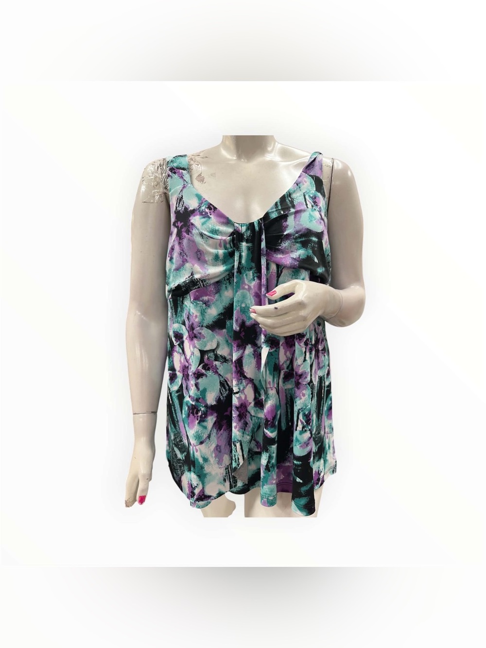 MXM Floral V-Neck Sleeveless Camisole - Purple Teal Black Size 3X